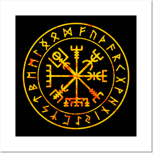 Viking Vegvisir Symbol Fire Posters and Art